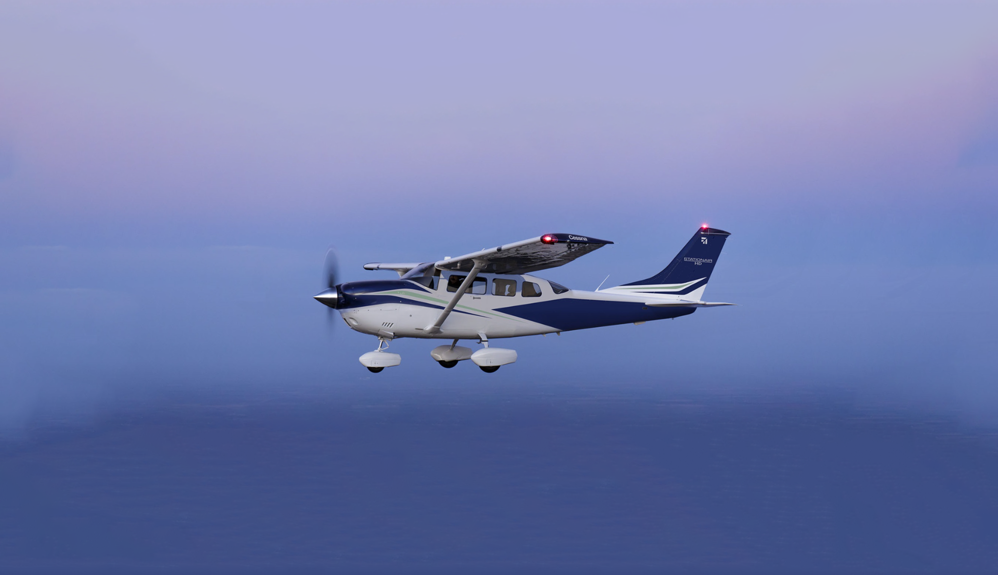 Single-engine aircraft in flight